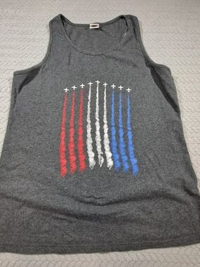 Men's/Women's Charcoal Tank Top with Red, White & Blue Jet Graphic